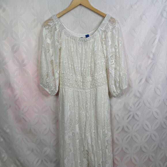 Farm Rio Elliot Off The Shoulder Lace Cream Boho Jumpsuit Size XS - Picture 10 of 13